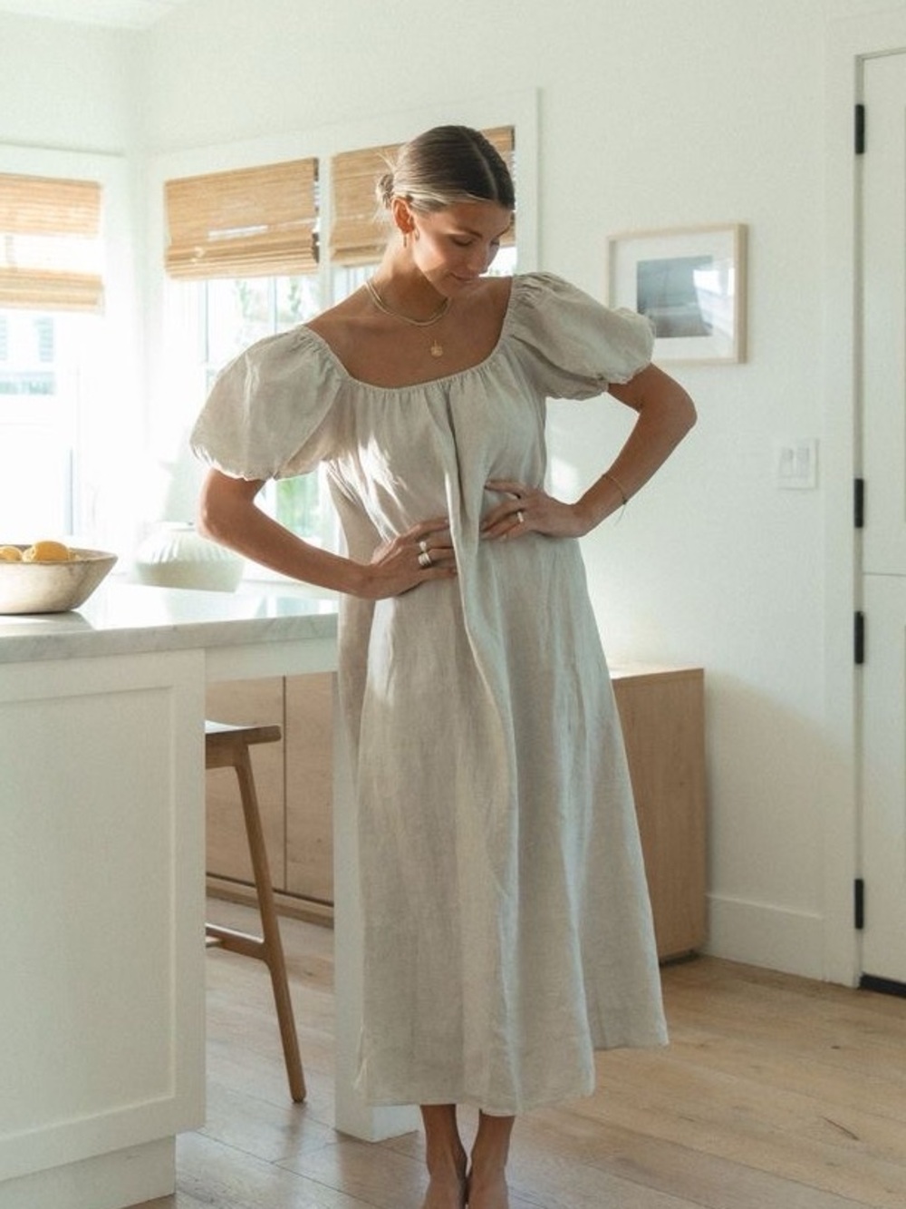 NWOT! A.REN Linen Maxi Dress with Puff Sleeves